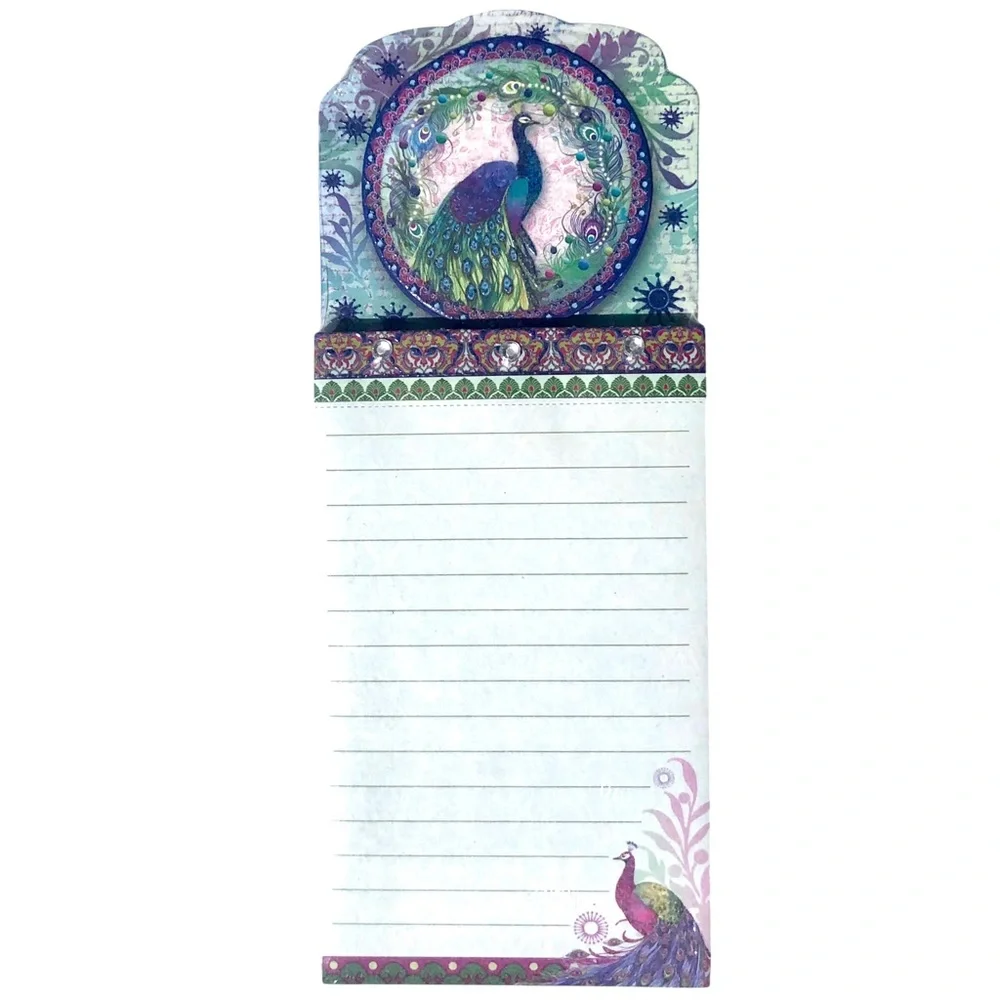 Punch Studio Gem and Glitter Embellished Die-Cut List Pad ~ Peacock Wreath 66558